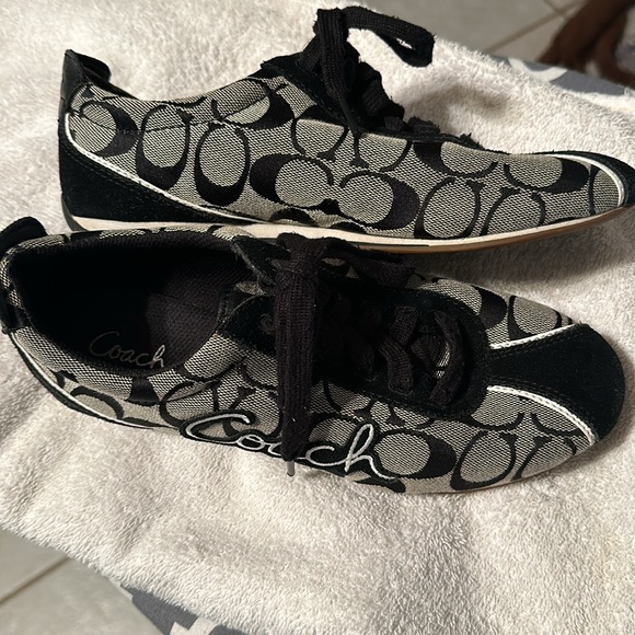 COACH “DEVIN” canvas & suede sneakers. Size 6.5. Grey w/black suede. VGUC. Clean - Picture 2 of 8